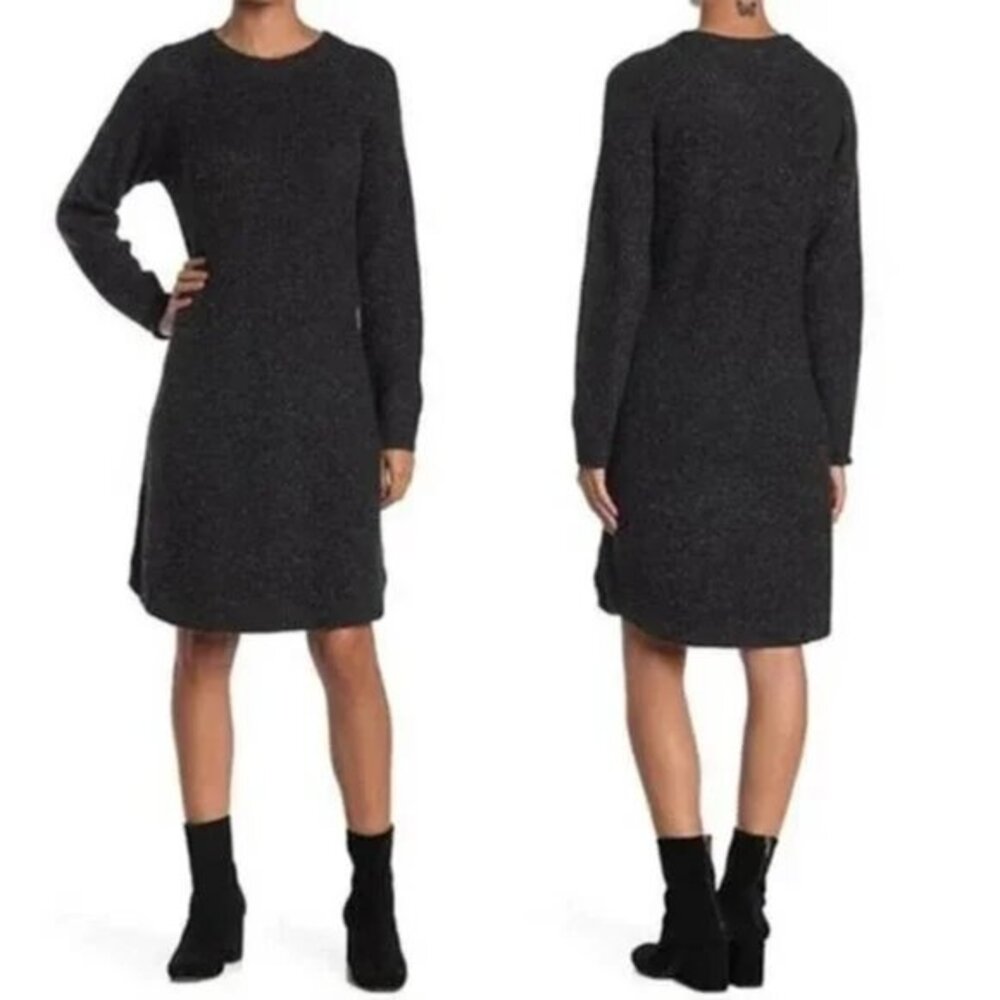Madewell Curved-Hem Sweater Dress Long Sleeve M Donegal Coal Speckled Gray